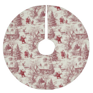 Jupon De Sapin En Polyester Brossé Rouge traditionnel du Père Noël sur Toile De Jouy