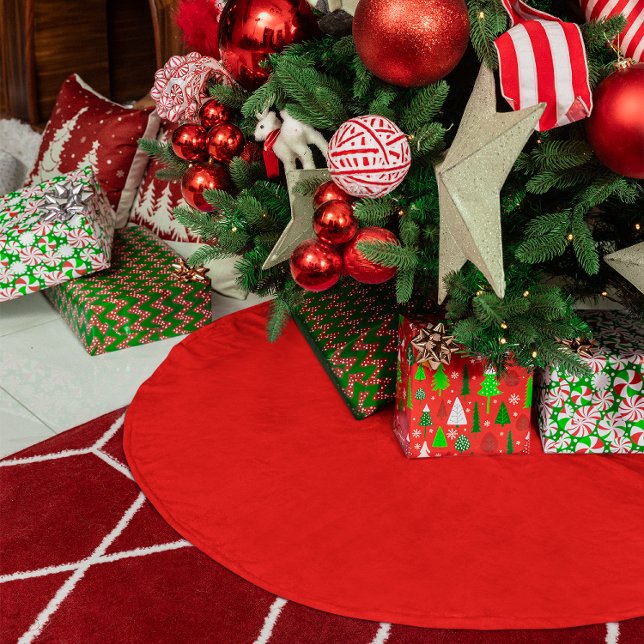 Jupon De Sapin En Polyester Brossé Rouge Uni (Solid Color Red Brushed Polyester Tree Skirt)