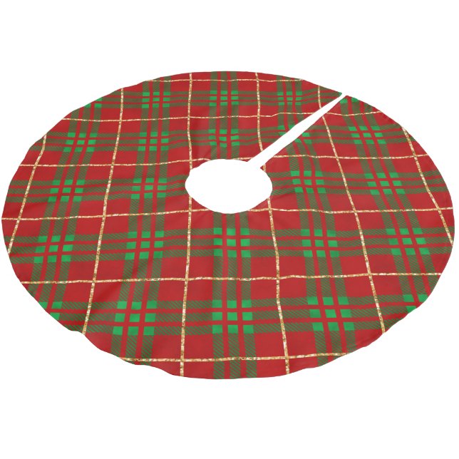 Jupon De Sapin En Polyester Brossé Rouge Vert Or Carreaux de Noël (Angle)