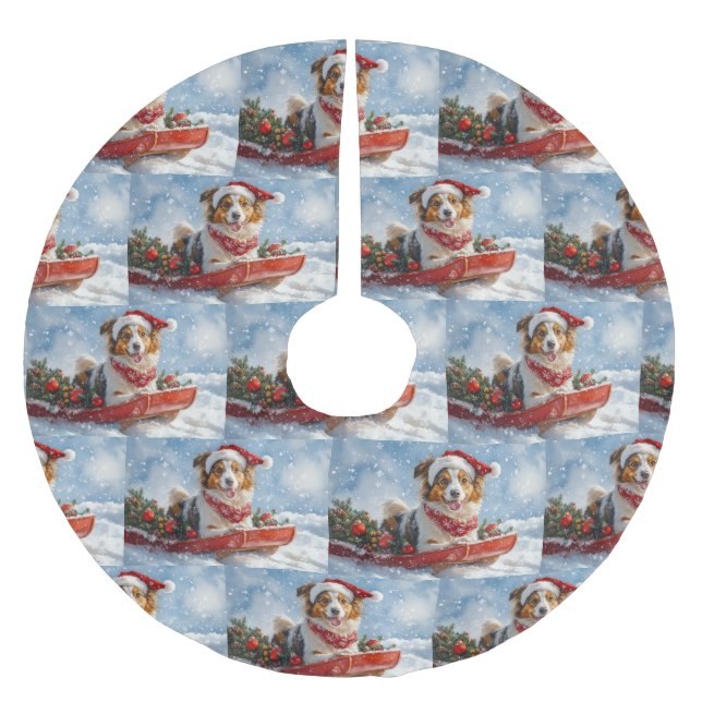 Jupon De Sapin En Polyester Brossé Rough Collie Dog in Sledge Let Snow Christmas (Devant)