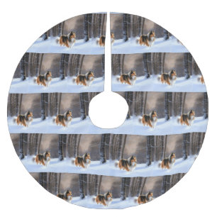 Jupon De Sapin En Polyester Brossé Rough Collie Laisser Neige Noël