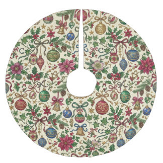 Jupon De Sapin En Polyester Brossé Rubans et ornements de Noël antiques