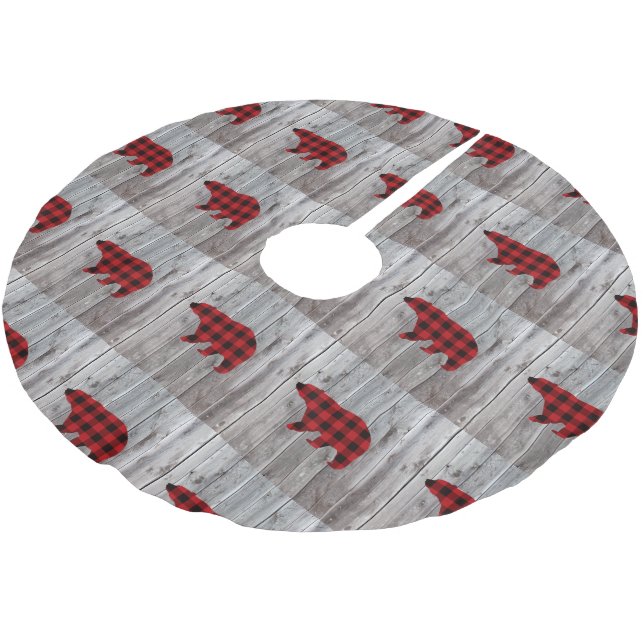 Jupon De Sapin En Polyester Brossé ruodland barn wood red buffalo plaid bear (Angle)