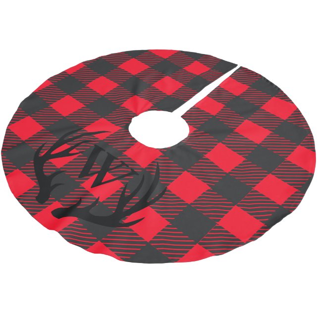 Jupon De Sapin En Polyester Brossé Russe Black Deer Antlers & Buffalo Check Plaid (Angle)