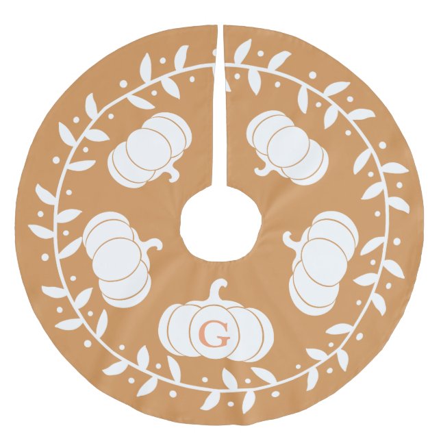 Jupon De Sapin En Polyester Brossé Rustique Automne Elégant Citrouilles blancs & Oran (Devant)