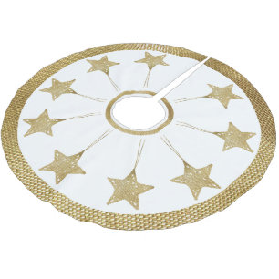 Jupon De Sapin En Polyester Brossé Rustique Golden Stars Motif sur blanc