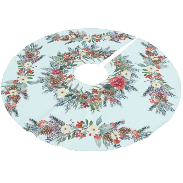 Jupon De Sapin En Polyester Brossé Rustique saisonnier aquarelle fleurie menthe de No (Angle)
