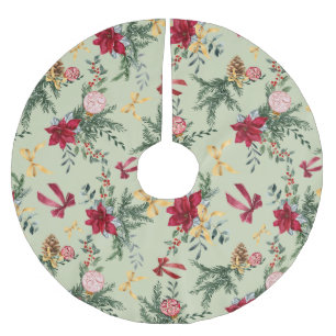 Jupon De Sapin En Polyester Brossé Sage Green Noël hiver verdure et Motif de la bow