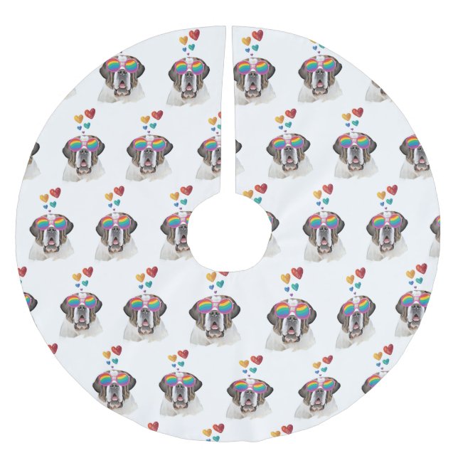 Jupon De Sapin En Polyester Brossé Saint Bernard Chien avec Coeurs Saint-Bernard Sain (Devant)