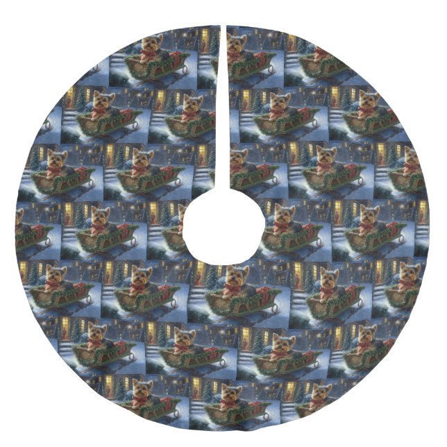 Jupon De Sapin En Polyester Brossé Saison de Noël du Yorkshire Terrier (Devant)