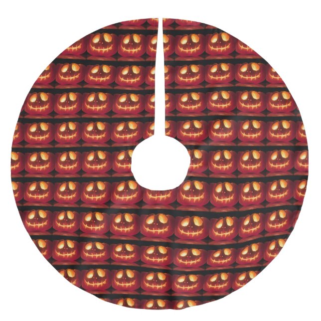 Jupon De Sapin En Polyester Brossé Saison Halloween Citrouille souriante (Devant)