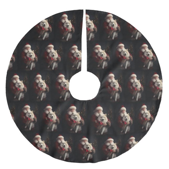 Jupon De Sapin En Polyester Brossé Samoyé Avec Noël Festif Du Père Noël (Devant)