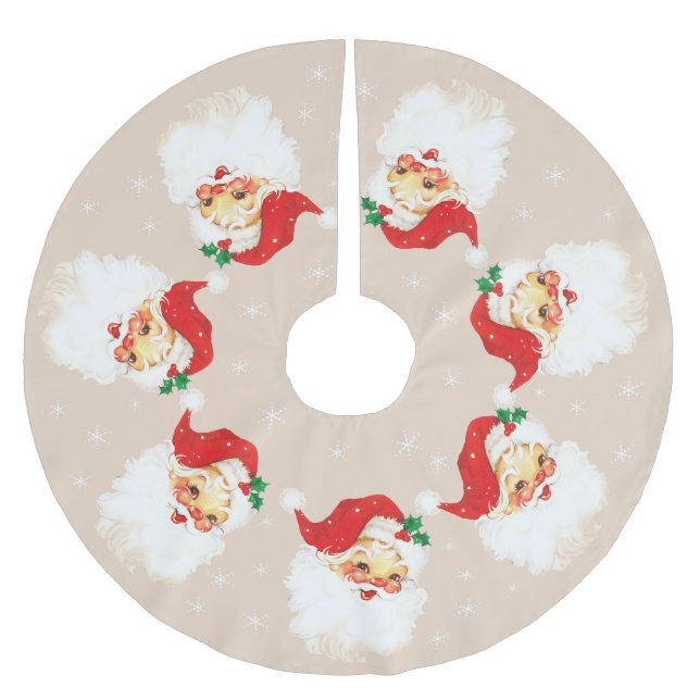 Jupon De Sapin En Polyester Brossé Santa Claus Mandala & Snowflakes sur Beige (Devant)