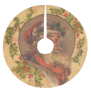 Jupon De Sapin En Polyester Brossé Santa Claus Noël Portrait Vintage