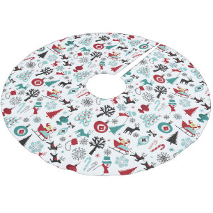 Jupon De Sapin En Polyester Brossé Santa Claus Sleigh Reindeer Pine Trees Art Motif