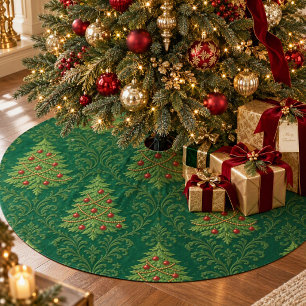 Jupon De Sapin En Polyester Brossé Sapin de Noël élégant vert damassé