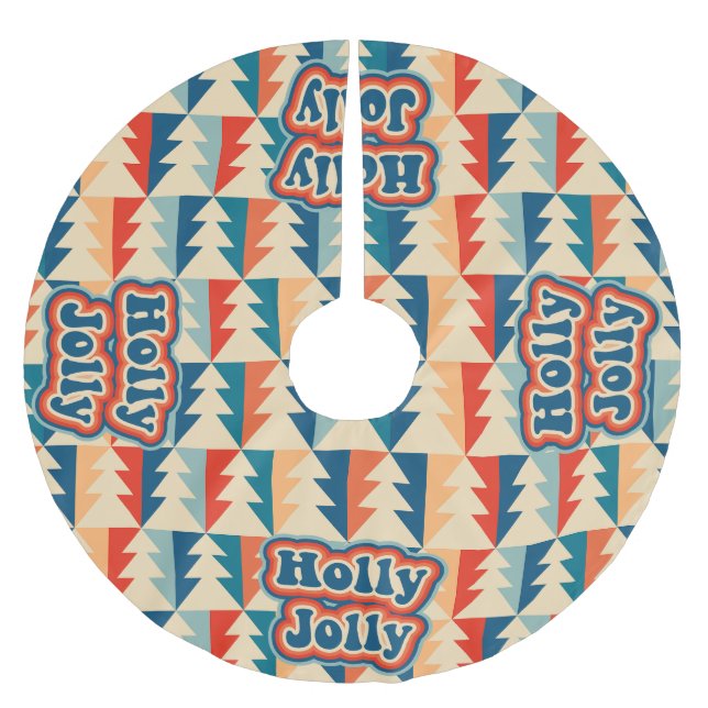 Jupon De Sapin En Polyester Brossé Sapin de Noël Orange Rétro Groovy (Devant)