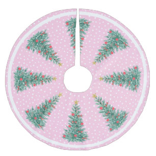 Jupon De Sapin En Polyester Brossé Sapin de Noël Rose Neige Traditionnel d'Hiver