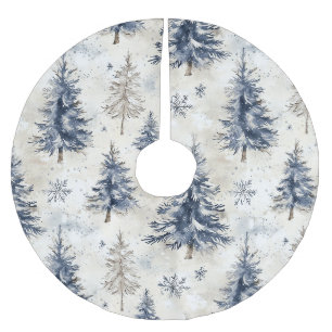 Jupon De Sapin En Polyester Brossé Sapins de Noël Flocons de neige Crème Bleue