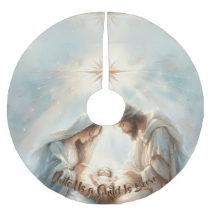 Jupon De Sapin En Polyester Brossé Scène de la Nativité de la Sainte Famille radieuse