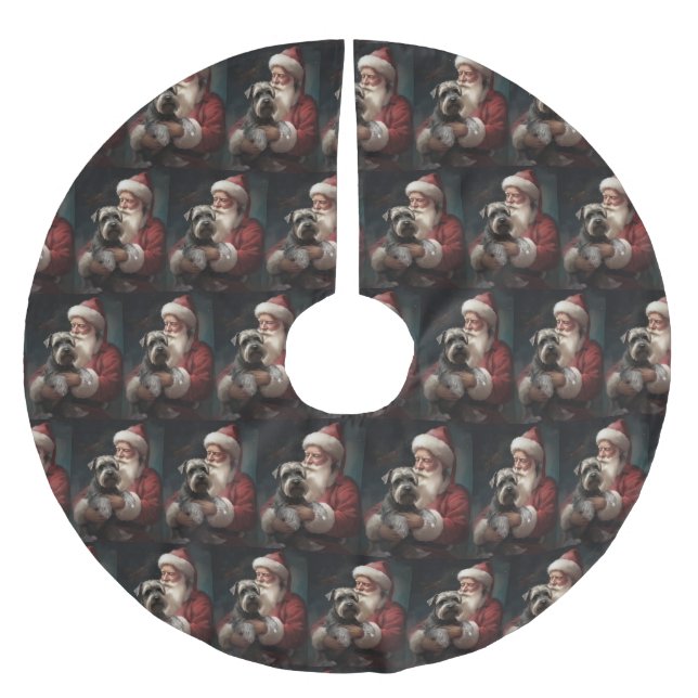 Jupon De Sapin En Polyester Brossé Schnauzer avec Noël Festif du Père Noël (Devant)