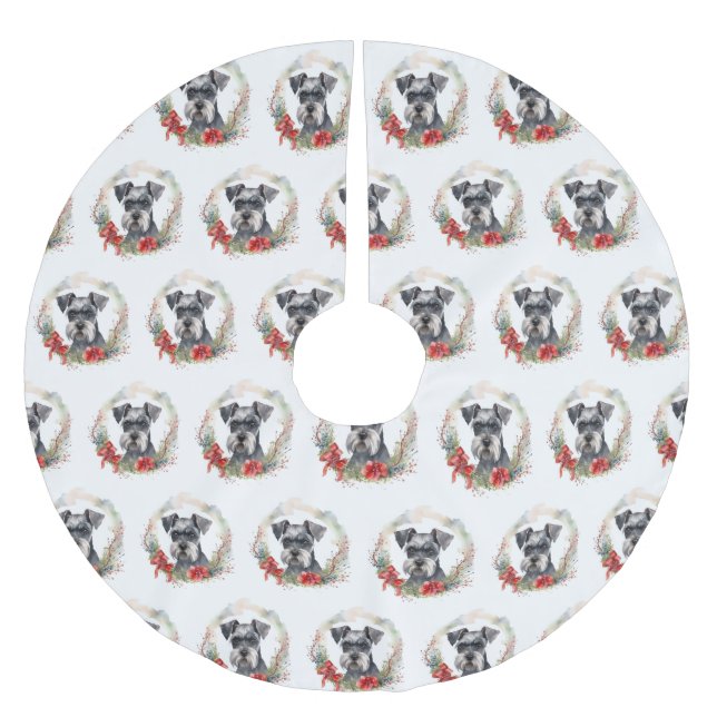 Jupon De Sapin En Polyester Brossé Schnauzer Christmas Wreath Festive Pup (Devant)