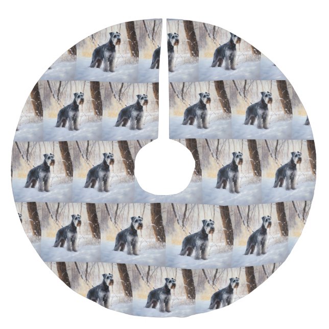 Jupon De Sapin En Polyester Brossé Schnauzer Laisser neiger Noël (Devant)