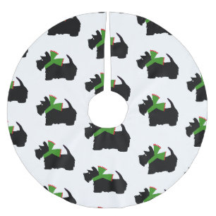 Jupon De Sapin En Polyester Brossé Scottish Terrier Joyeux Noël Plaid