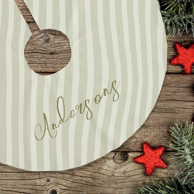 Jupon De Sapin En Polyester Brossé Script de calligraphie simple Gold Holiday (Simple light tan and golden stripes Christmas tree skirt)