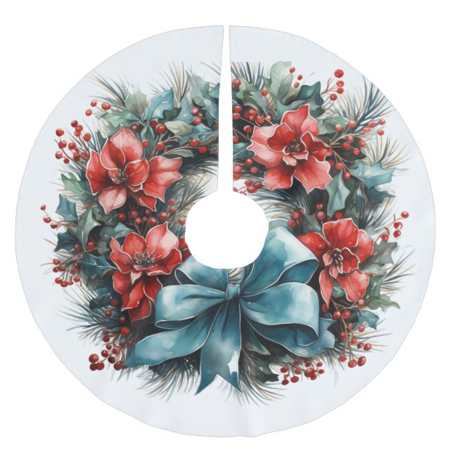 Jupon De Sapin En Polyester Brossé Serre de pin festif avec Noël saint (Devant)
