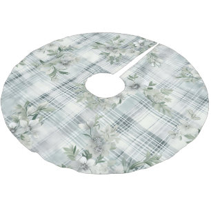 Jupon De Sapin En Polyester Brossé Shabby Chic Noël Floral Vert Plaid