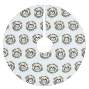 Jupon De Sapin En Polyester Brossé Shih Tzu Christmas Wreath Festive Pup