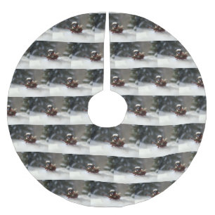 Jupon De Sapin En Polyester Brossé Shih Tzu hiver neige de Noël