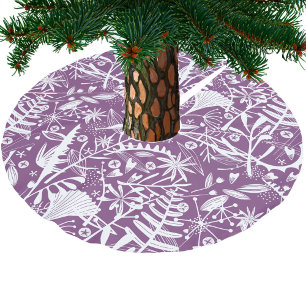 Jupon De Sapin En Polyester Brossé Silhouettes Botanique Florale Violet et Blanc