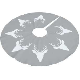 Jupon De Sapin En Polyester Brossé Silhouettes de tête de cerf blanc sur gris