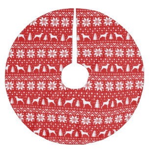 Jupon De Sapin En Polyester Brossé Silhouettes de Weimaraner Motif de Noël Rouge