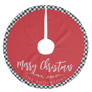 Jupon De Sapin En Polyester Brossé Simple Drapeau à Damier Rouge Noël Personnalisé