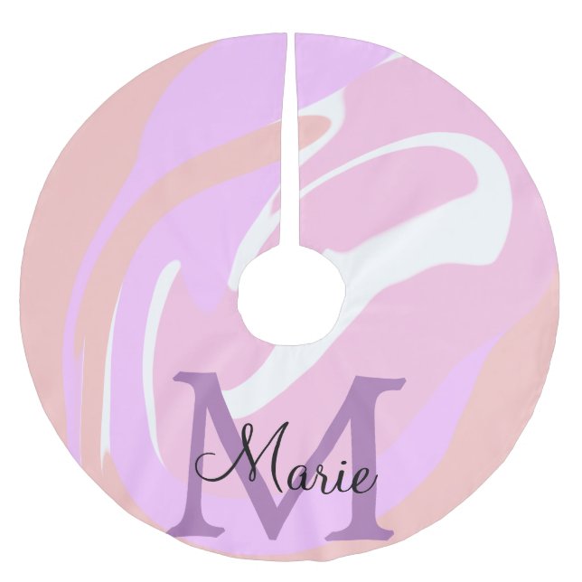 Jupon De Sapin En Polyester Brossé simple minimal ajouter nom monogramme rose rouge a (Devant)