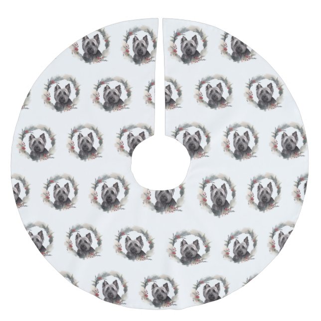 Jupon De Sapin En Polyester Brossé Skye Terrier Fête de Noël Wreath Pup (Devant)