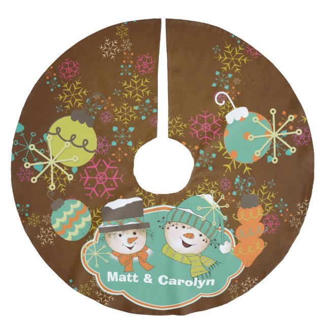 Jupon De Sapin En Polyester Brossé Snowflakes et Snowmen Custom Holiday Tree Jupe (Devant)