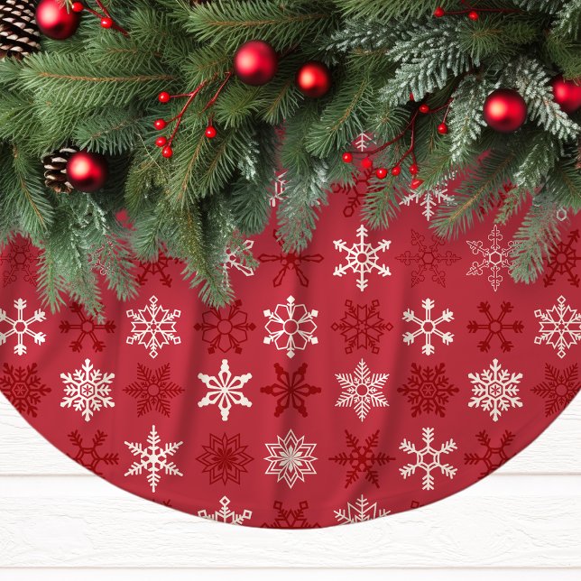 Jupon De Sapin En Polyester Brossé Snowflakes Festive Rouge blanc Motif de Noël (Créateur téléchargé)