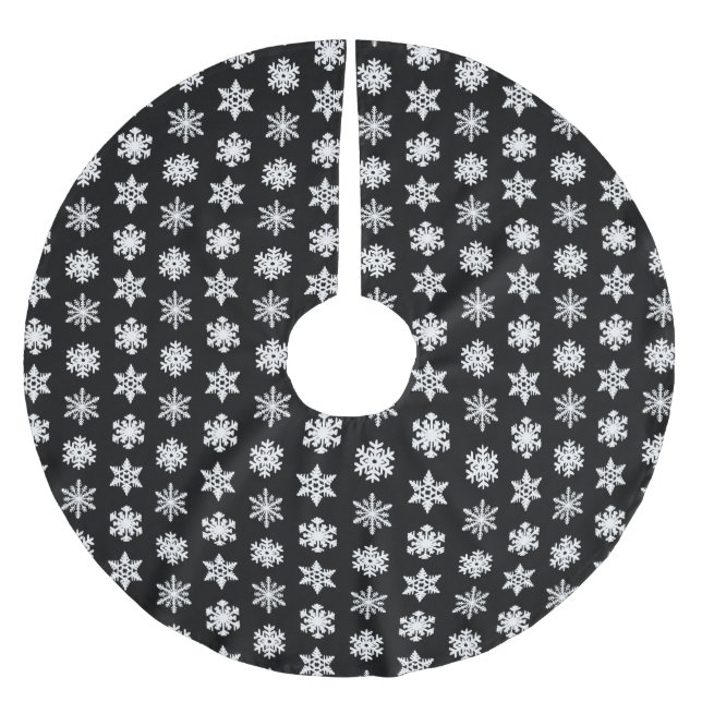 Jupon De Sapin En Polyester Brossé Snowflakes Ikat - Noir et blanc (Devant)
