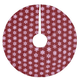 Jupon De Sapin En Polyester Brossé Snowflakes Ikat - Vin Bourgogne et rose
