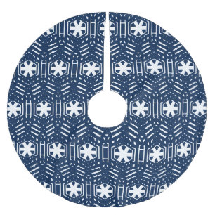 Jupon De Sapin En Polyester Brossé Snowflakes marine bleu et blanc motif Noël