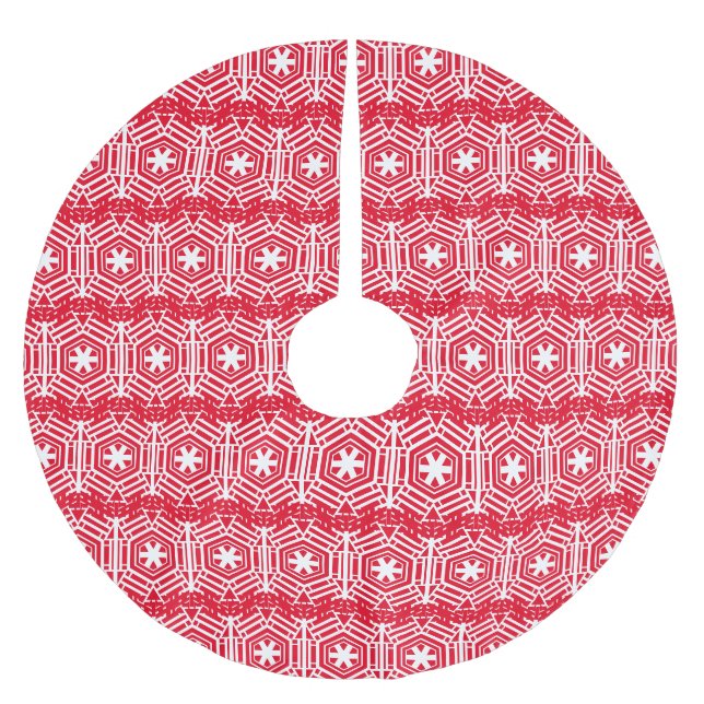 Jupon De Sapin En Polyester Brossé Snowflakes rouge blanc festif rétro Noël mignon (Devant)