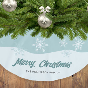 Jupon De Sapin En Polyester Brossé Snowflakes Turquoise Script moderne Noël