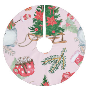 Jupon De Sapin En Polyester Brossé Snowman de Noël Motif sans voile.