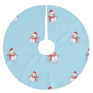 Jupon De Sapin En Polyester Brossé Snowman en bleu