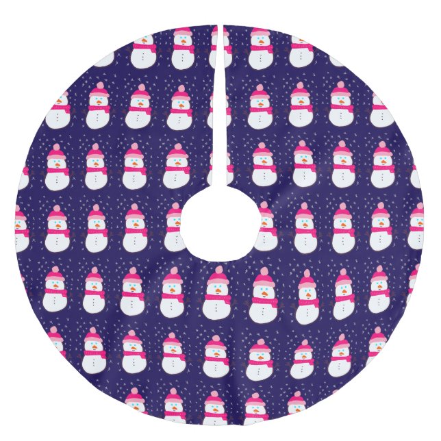 Jupon De Sapin En Polyester Brossé Snowman rose à la neige (Devant)