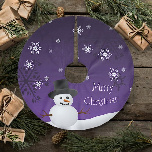 Jupon De Sapin En Polyester Brossé Snowman violet scène d'hiver Arbre de Noël Jupe (Purple Snowman Winter Scene Christmas Tree Skirt)